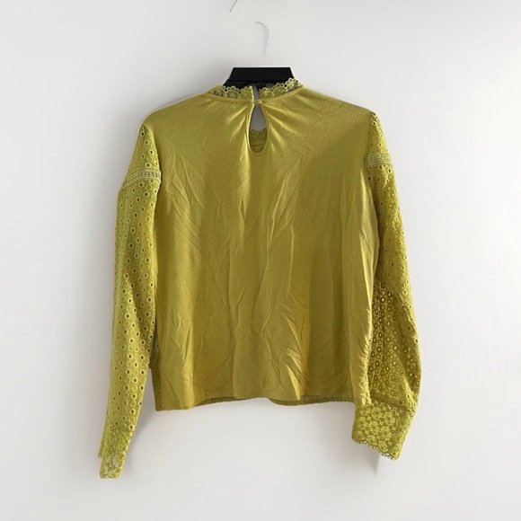 James Coviello Anthropologie Crochet Lace Yellow Long Sleeve Top Size S - Picture 7 of 13